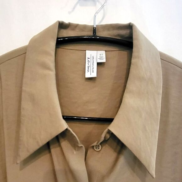 & Other Stories Buttoned Mini Wrap Shirt Dress Long Sleeve Tan 10 - Picture 4 of 10